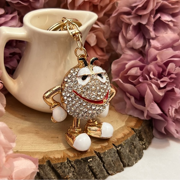 Whimsical White M&M Crystal Character Keychain Charm - Picture 6 of 16